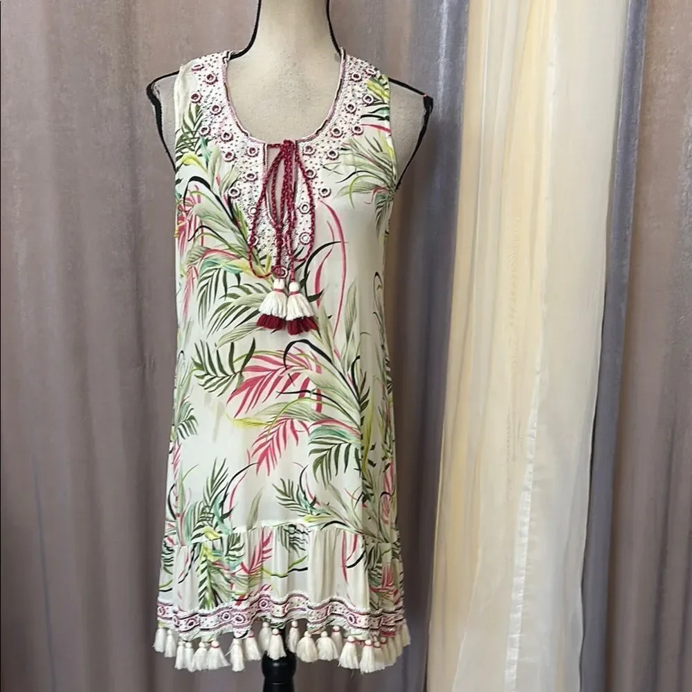 TAJ by Sabrina Crippa 100% rayon tassel/ beaded/embellished details dress, L